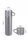 Mey İthalat® Termos Seti Paslanmaz Çelik 3 Bardaklı Vakumlu Termos Set 500 Ml 12 Saate Kadar Isı Koruma