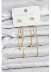 Mey İthalat® Topçuk Model Gold Renk Pirinç Sallantılı Kadın Küpe Seti