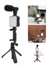 Mey İthalat® Tripod Telefon Tutucu Kumandalı Mikrofon Led Işık Vlog Video Kayıt