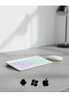 Mey İthalat® Türkçe Q Aydınlatmalı Klavye Mouse Seti Kablosuz Bluetooth Destekli