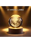 Mey İthalat® USB Işıklı Ay Kristal Küre 3D Oyma Tasarım Ahşap Standlı Gece Lambası