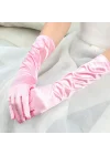 Mey İthalat® Uzun Boy Ekstra Parlak Saten Eldiven Pembe Renk