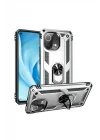 Mey İthalat®  Xiaomi Mİ 11 Lite Kılıf Sofya Yüzüklü Silikon Kapak - Gümüş