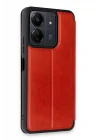 Mey İthalat®   Redmi 13C Kılıf Flip Cover - Kırmızı