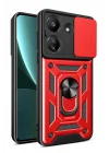 Mey İthalat®   Redmi 13C Kılıf Pars Lens Yüzüklü Silikon - Kırmızı