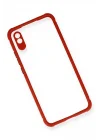 Mey İthalat®   Redmi 9A Kılıf Miami Şeffaf Silikon - Kırmızı