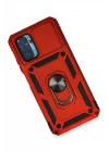Mey İthalat®  Xiaomi Redmi Note 10 Kılıf Pars Lens Yüzüklü Silikon - Kırmızı