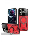 Mey İthalat®   Redmi Note 13 Pro Plus Joy Lens Standlı Kapak - Kırmızı