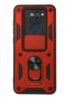 Mey İthalat®  Xiaomi Redmi Note 9 Kılıf Pars Lens Yüzüklü Silikon - Kırmızı