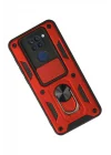 Mey İthalat®  Xiaomi Redmi Note 9 Kılıf Pars Lens Yüzüklü Silikon - Kırmızı
