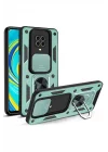 Mey İthalat®  Xiaomi Redmi Note 9 Pro Kılıf Pars Lens Yüzüklü Silikon - Yeşil