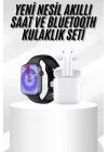 Mey İthalat® Yeni Nesil Akıllı Saat Ve Kulaklık Seti Gümüş Kasa Zarif Tasarım Çok Fonksiyonlu