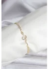 Mey İthalat® Yılan Model Zirkon Taşlı Gold Renk Pirinç Su Yolu Kadın Bileklik