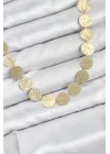 Mey İthalat® Yuvarlak Plaka Model Gold Renk Kadın Kolye