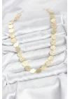 Mey İthalat® Yuvarlak Plaka Model Gold Renk Kadın Kolye