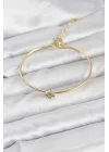 Mey İthalat® Zirkon Taşlı Yonca Model Gold Renk Kadın Bileklik