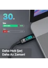 BX09CC Type-C to Type-C 100W 480Mbps E-Marker Çipli LED Dijital Ekranlı Şarj ve Data Kablosu 1 Metre (Siyah)