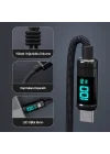BX09CC Type-C to Type-C 100W 480Mbps E-Marker Çipli LED Dijital Ekranlı Şarj ve Data Kablosu 1 Metre (Siyah)