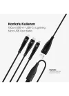 by Ttec Trio Şarj Kablosu USB-A - USB-C/Lightning ile Uyumlu/Micro USB 150cm - Siyah ((2 yıl Ttec garantilidir)