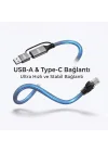 C6AC15 2in1 USB-A & Type-C to RJ45 1000Mbps Gigabit Ethernet Dönüştürücü CAT6 Kablo 1.5 Metre Thunderbolt 3/4/5, Mac/Windows/iPad/Android Uyumlu
