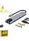 CF-04 Macbook Uyumlu Type-C™ To 4K HDMI Tv Projeksiyon UHd 1080P 2* Type-C 3* USB SD/TF RJ45 Ethernet Lan 8ın1 Çevirici Hub Adaptör