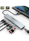 CF-04 Macbook Uyumlu Type-C™ To 4K HDMI Tv Projeksiyon UHd 1080P 2* Type-C 3* USB SD/TF RJ45 Ethernet Lan 8ın1 Çevirici Hub Adaptör