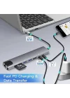 CF-04 Macbook Uyumlu Type-C™ To 4K HDMI Tv Projeksiyon UHd 1080P 2* Type-C 3* USB SD/TF RJ45 Ethernet Lan 8ın1 Çevirici Hub Adaptör