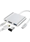CF01 Macbook Uyumlu 4K Full HD 1080p Type C To 3 Portlu HDMI - USB 3.0 - PD Çevirici Hub Adaptör
