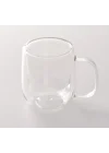 Çift Cidarlı Borosilikat Cam Kupa, Kulplu, Şeffaf, 250ml