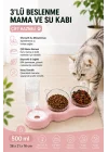 Çift Hazneli- 3 lü Beslenme Mama ve Su Kabı Pembe 1000 ml 36 * 21 * 16 cm
