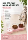 Çift Hazneli- 3 lü Beslenme Mama ve Su Kabı Pembe 1000 ml 36 * 21 * 16 cm