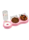 Çift Hazneli- 3 lü Beslenme Mama ve Su Kabı Pembe 1000 ml 36 * 21 * 16 cm