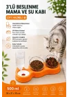 Çift Hazneli- 3 lü Beslenme Mama ve Su Kabı Turuncu 500 ml 36 * 21 * 16 cm