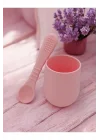CKM silikon 2li Silikon Bebek Alıştırma Bardağı Ve Kaşığı Pembe