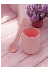 CKM silikon 2li Silikon Bebek Alıştırma Bardağı Ve Kaşığı Pembe