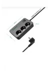 Çoklu Priz 3 AC Soket + 5 USB (2 USB-C, 3 USB-A) - 2 Metre Kablo, Çocuk Korumalı, 3000W Güç, Isıya Dayanıklı, Anahtarlı Uzatma Kablosu