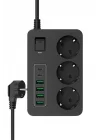 Çoklu Priz 3 AC Soket + 5 USB (2 USB-C, 3 USB-A) - 2 Metre Kablo, Çocuk Korumalı, 3000W Güç, Isıya Dayanıklı, Anahtarlı Uzatma Kablosu