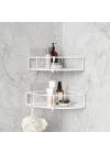 Cubiko Köşe Rafları, Delmeden Kancalı Duş Rafı, Beyaz, 2li Set