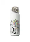 Diller 600ml Sevimli Hayvanlar Desenli Pipetli/Pipetsiz El Askılı Paslanmaz Çelik Termos (Panda)