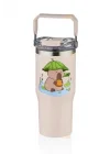 Diller 950ml Sevimli Kapibara Tumbler Pipetli/Pipetsiz Kullanım Kulplu Paslanmaz Çelik Capybara Termos