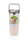 Diller 950ml Sevimli Kapibara Tumbler Pipetli/Pipetsiz Kullanım Kulplu Paslanmaz Çelik Capybara Termos