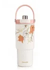 DILLER Tumbler 880 ML Tek Kapak Çift Kullanım Pipetli/Pipetsiz Taşıma Kulplu Çelik Termos-FFD9505-880ml