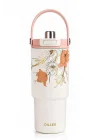 DILLER Tumbler 880 ML Tek Kapak Çift Kullanım Pipetli/Pipetsiz Taşıma Kulplu Çelik Termos-FFD9505-880ml
