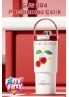DILLER Tumbler 880 ML Tek Kapak Çift Kullanım Pipetli/Pipetsiz Taşıma Kulplu Çelik Termos-FFD9505-880ml