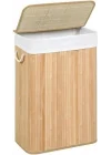 Doğal Bambu Katlanabilir Kirli Çamaşır Sepeti, Yıkanabilir Çıkarılabilir Astar Torbalı, Sele Görünümlü Şık ve Dayanıklı Çamaşır Sepeti, Kapaklı ve Ergonomik Tasarım (Dikdörtgen)