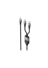 DUO POWER 100W Çift Uçlu, Type-C to Type-C + Type-C Şarj Kablosu, Örgü Tasarım, 1.2 metre, Siyah