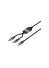 DUO POWER 100W Çift Uçlu, Type-C to Type-C + Type-C Şarj Kablosu, Örgü Tasarım, 1.2 metre, Siyah