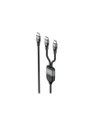 DUO POWER 100W Çift Uçlu, Type-C to Type-C + Type-C Şarj Kablosu, Örgü Tasarım, 1.2 metre, Siyah