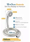 Duş Başlığı Seti 150 cm Hortumlu, 7.5 cm Başlık Çapı, 21 cm Krom Saplı El Duşu, Esnek Plastik Hortum, Paslanmaz Çelik Bağlantı, Basınç Artırıcı Duş Başlığı