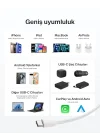 Eco Örgülü USB-C - USB-C Kablosu, 1 m, 240 W, Yumuşak, Esnek Hızlı Şarj Kablosu, iPhone 16, Galaxy S25, Pixel 9, MacBook, iPad Pro ve Daha Fazlası için Tip-C Şarj Kablosu - Beyaz (USB 2.0)